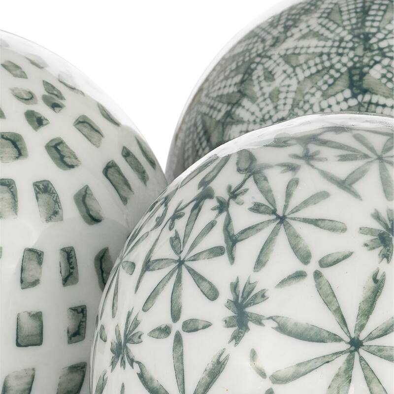 Sagebrook Home Set of 3 Ceramic Orbs 4" Set of Green and White